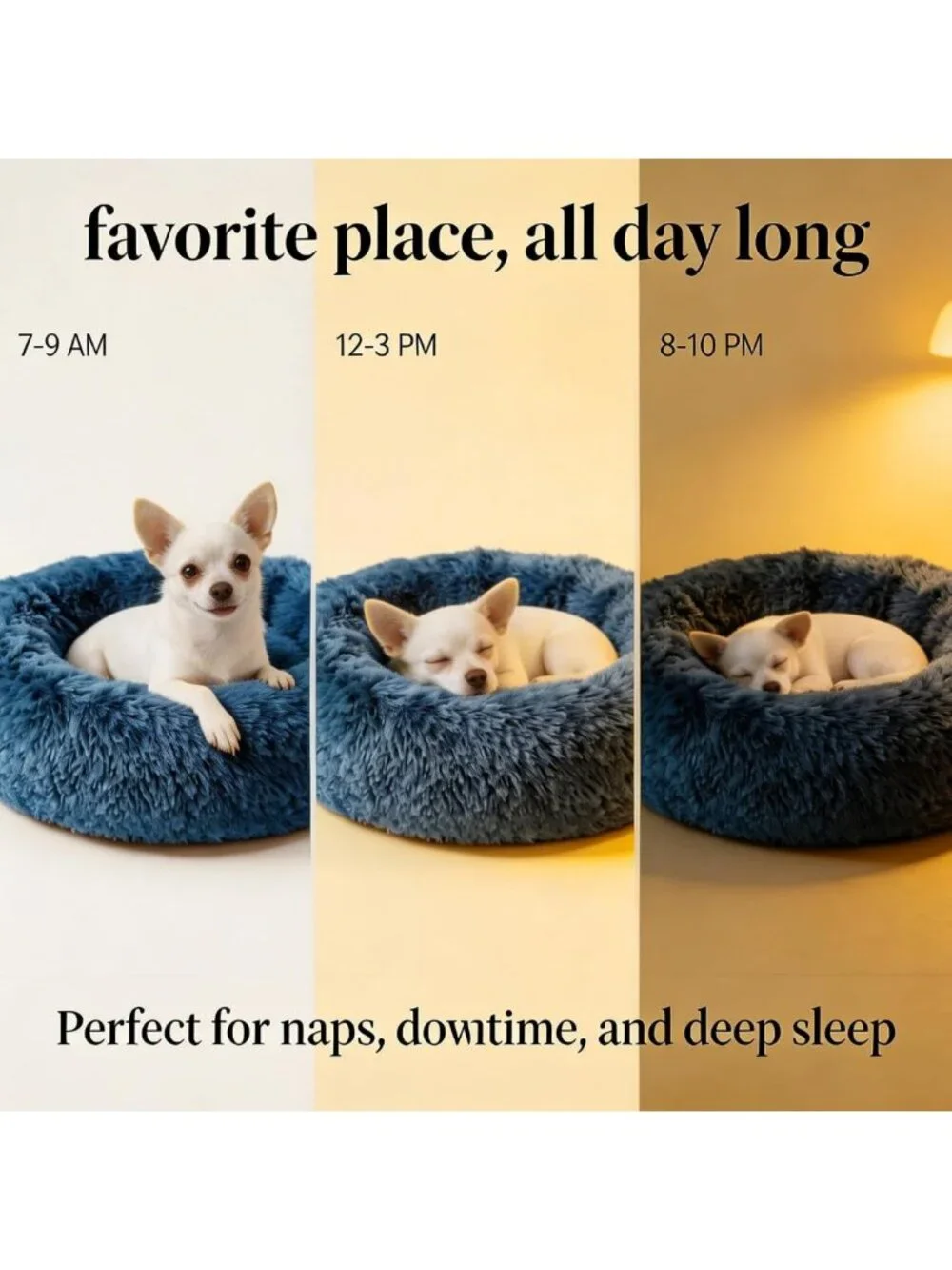 Cozy Washable Donut Dog Bed for Small Pets, Fluffy Round Design, Navy Blue